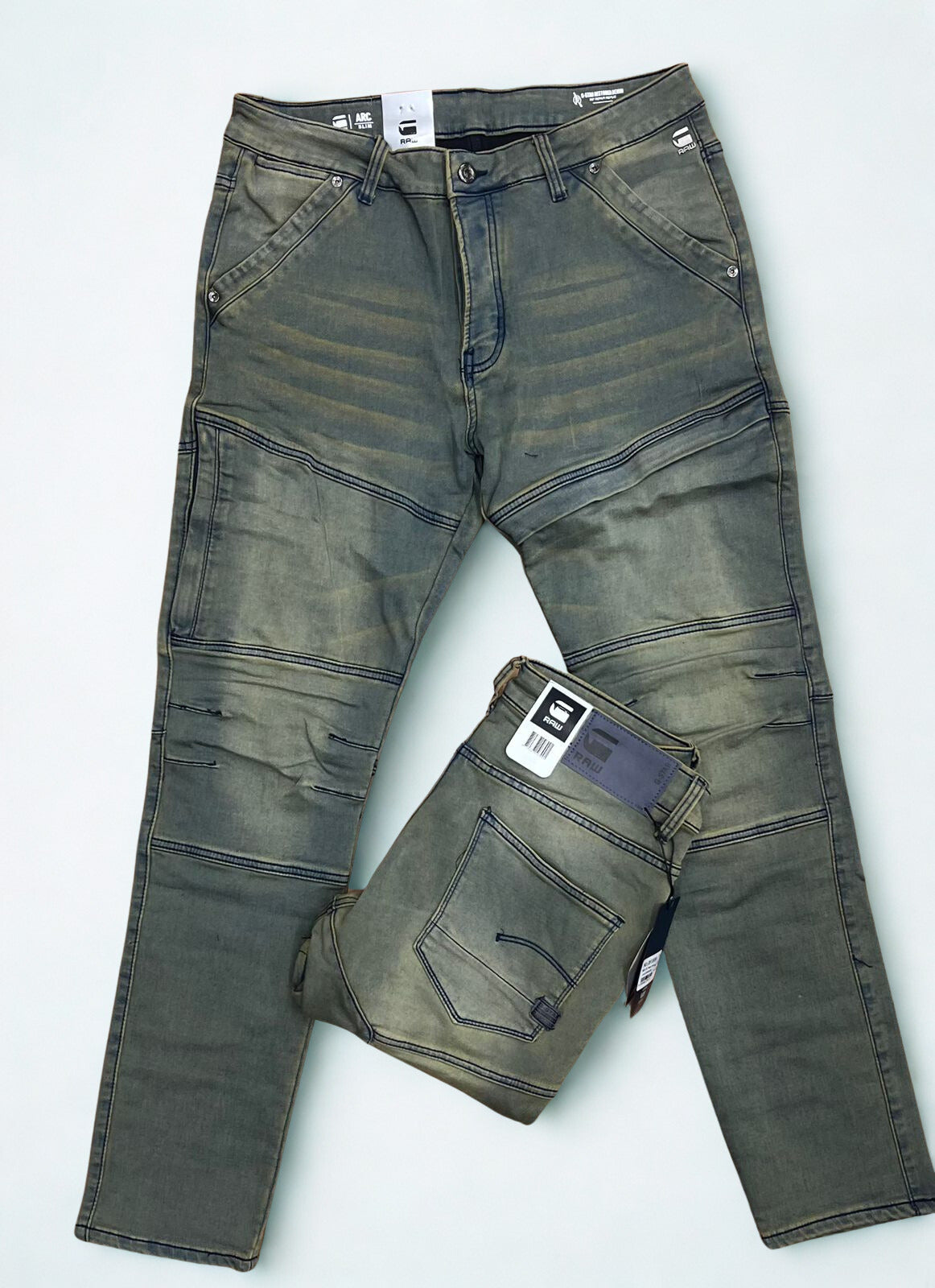 G-Star RAW Arc 3D Slim Jeans - Faded Grey Whiskered Stretch Denim Men’s Tapered Fit