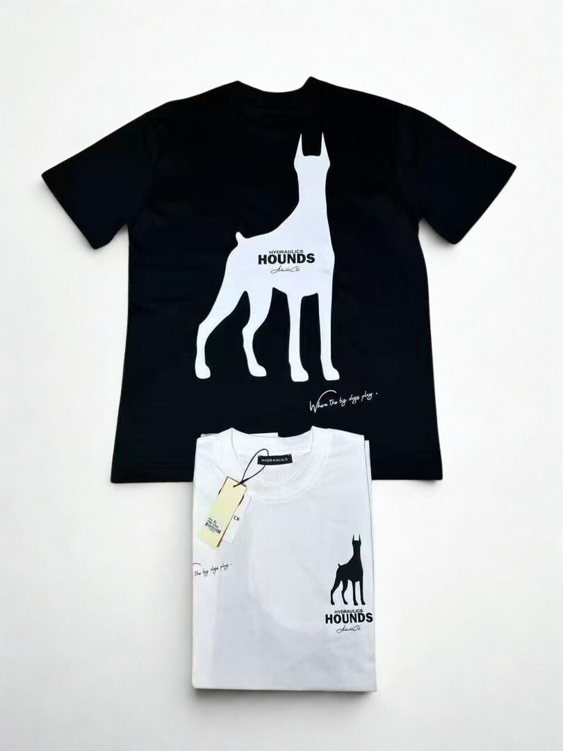 Hydraulics Hounds Doberman T-Shirt | Oversized Streetwear Tee Black/White | M-3XL