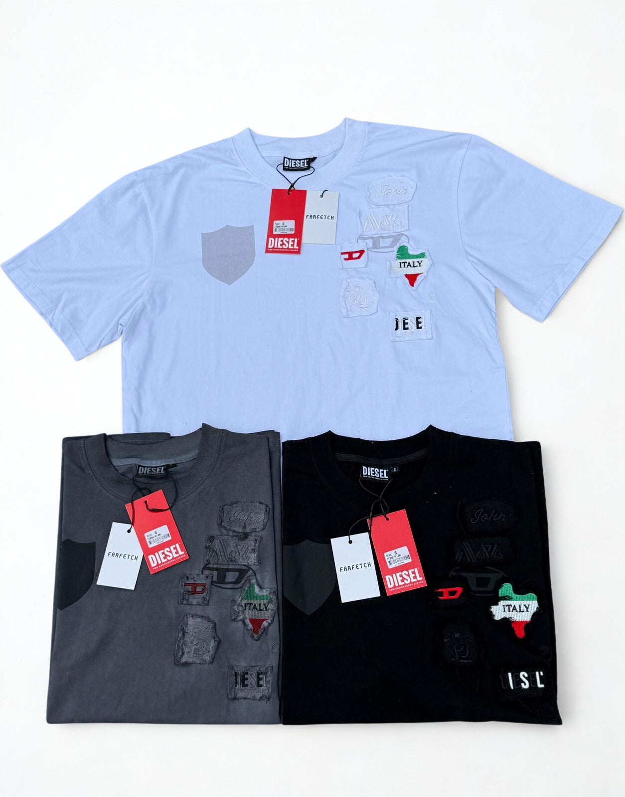 Diesel T-Boxt-Div Men’s Relaxed Fit Organic Cotton T-Shirt with Denim Division Appliqué Patches