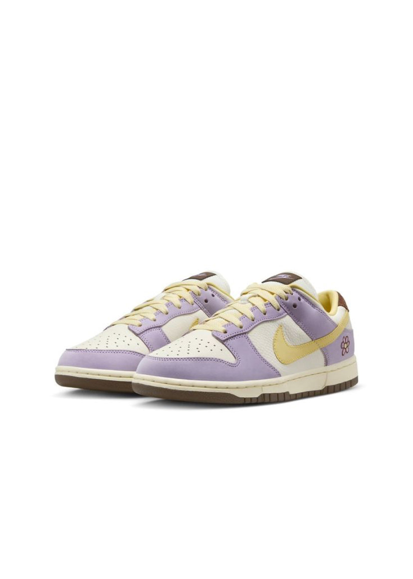 Nike Dunk Low Premium Lilac Bloom Women’s Sneakers - Lilac Bloom/Soft Yellow/Sail - Floral Suede Overlays, Sizes 3-9 UK