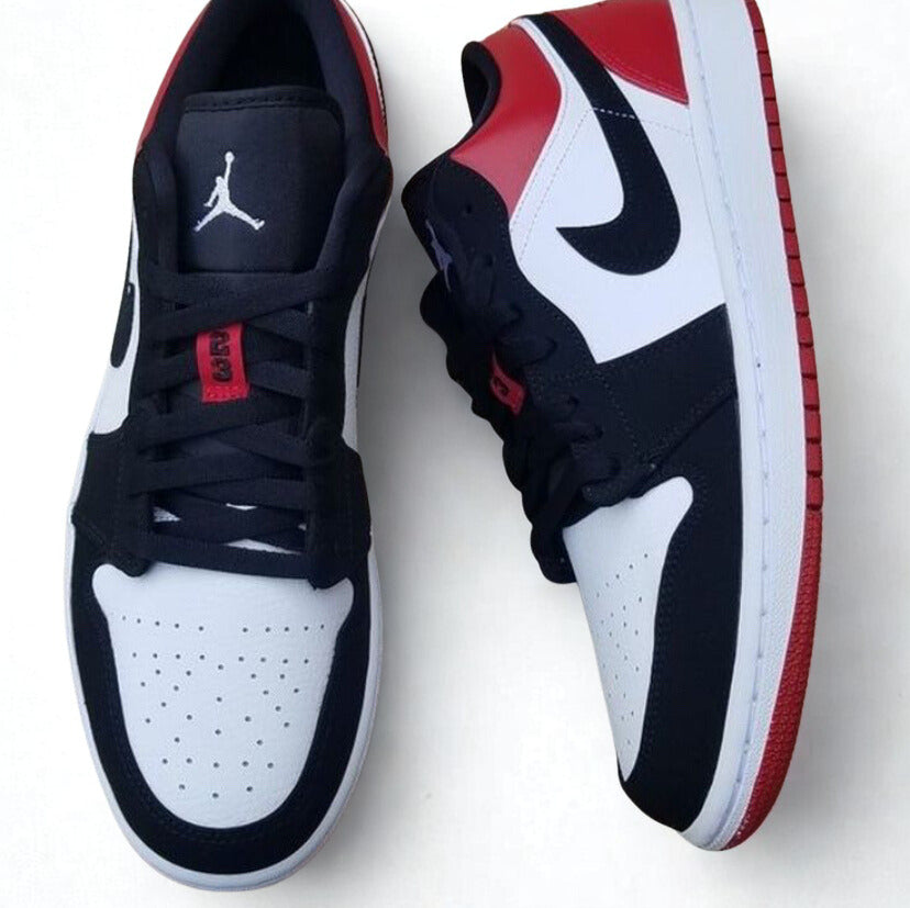Nike Air Jordan 1 Low Black Toe Sneakers - White/Varsity Red-Black - Iconic Chicago-Inspired Low-Top, Sizes 3-9 UK