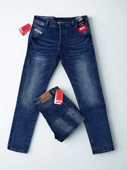 Diesel Sleenker Straight Fit Jeans - Medium Blue Wash Stretch Denim Men’s Slim Tapered