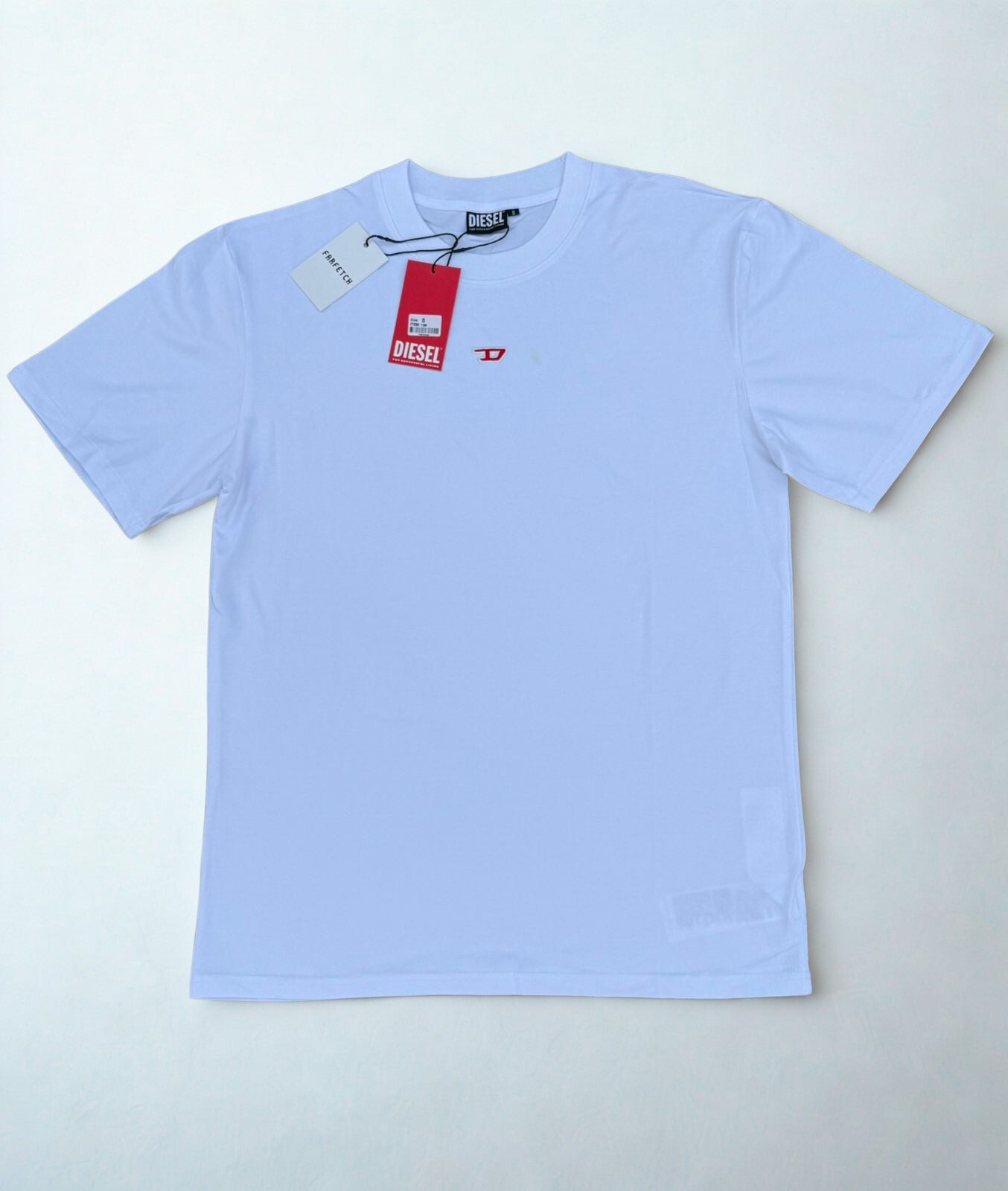 Shop Diesel T-DiegoR-D unisex t-shirt in black—organic cotton with red ‘D’ logo patch.