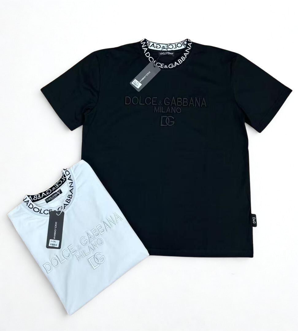 Dolce & Gabbana Milano Logo Embroidery T-Shirt | Black, White Cotton Jersey | M-XXL