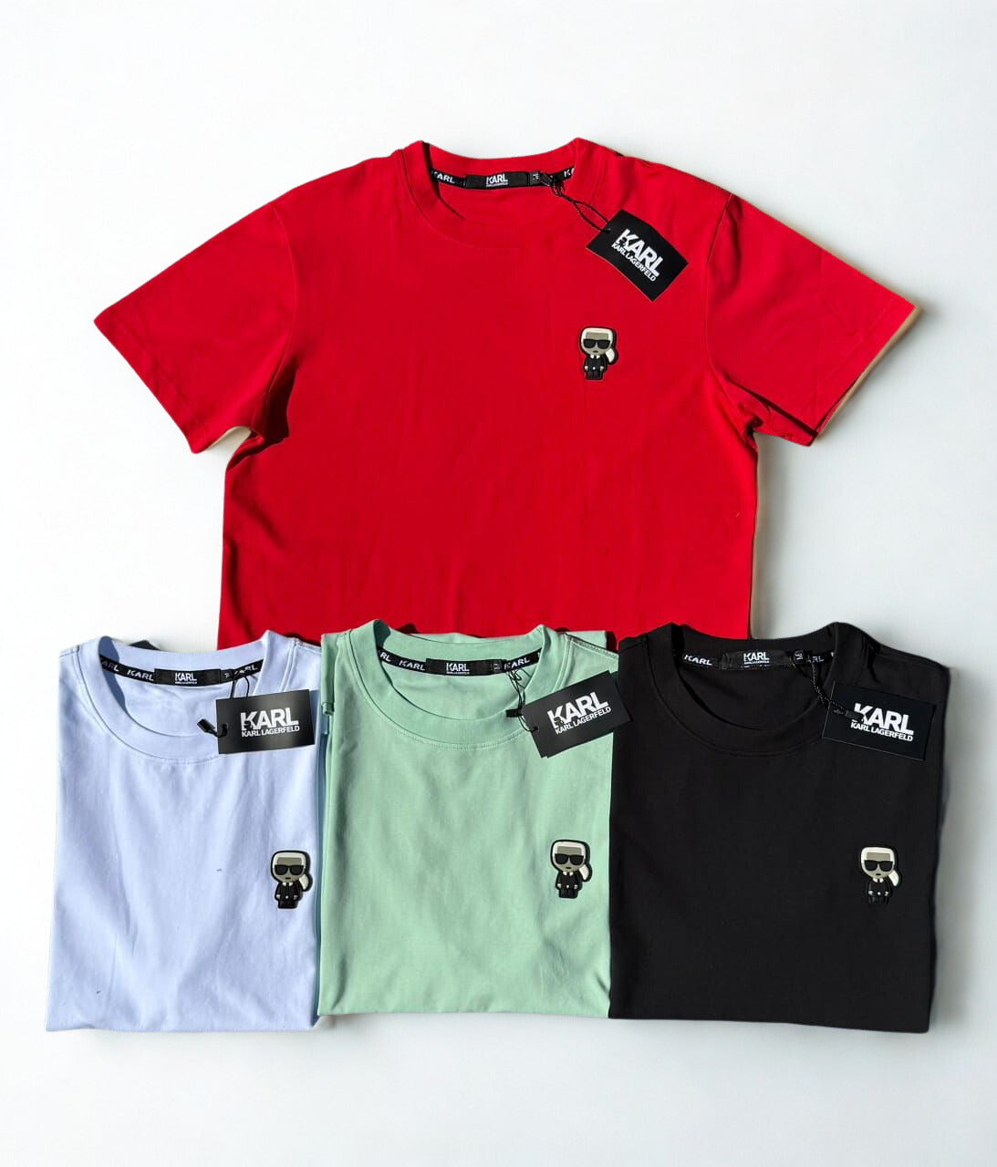 Karl Lagerfeld IKON Patch T-Shirt - Embroidered Karl Icon Tee - Red, White, Black, Pink, Green