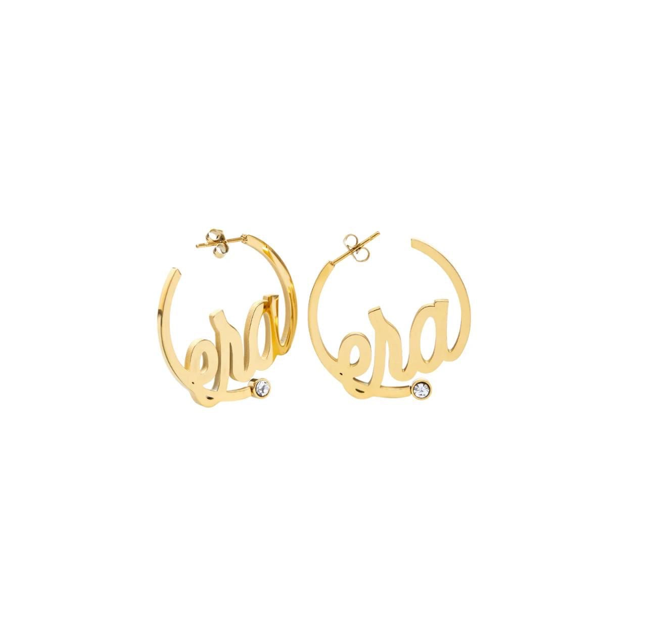 Gold Era Logo Hoop Earrings with Crystal | Stylish Gold Jewelry