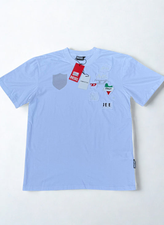 Diesel T-Boxt-Div Men’s Relaxed Fit Organic Cotton T-Shirt with Denim Division Appliqué Patches