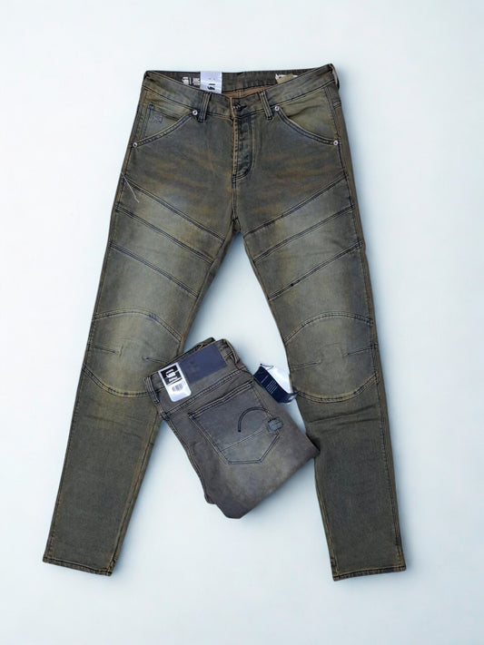 G-Star RAW 5620 3D Zip Knee Skinny Jeans - Green-Grey Faded Stretch Denim Biker Pants